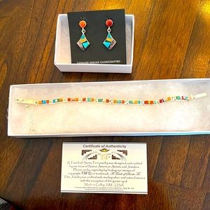 Authentic hand made Santa Fe NM silver bracelet & matching earrings